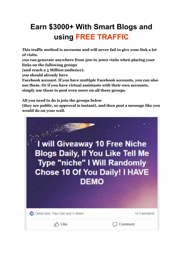 Earn $3000 With Smart Blogs and using FREE TRAFFIC