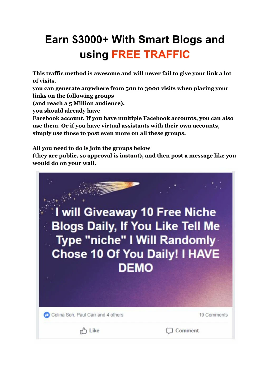 earn 3000 with smart blogs and using free traffic