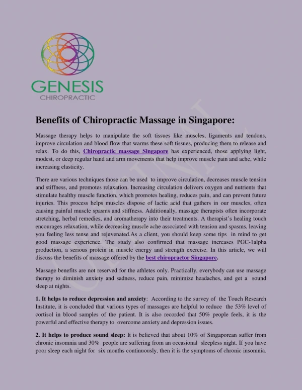 Benefits of Chiropractic Massage in Singapore