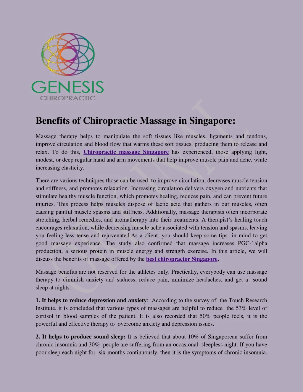 benefits of chiropractic massage in singapore