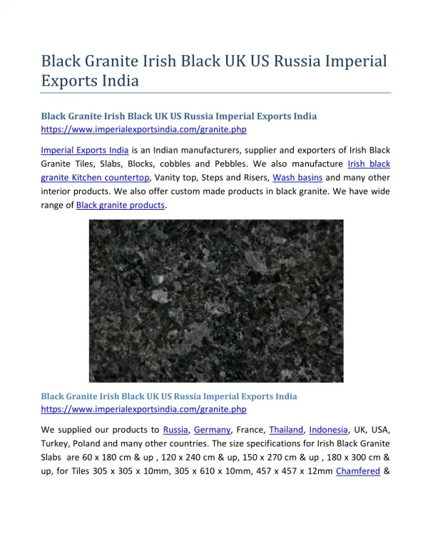 Black Granite Irish Black UK US Russia Imperial Exports India