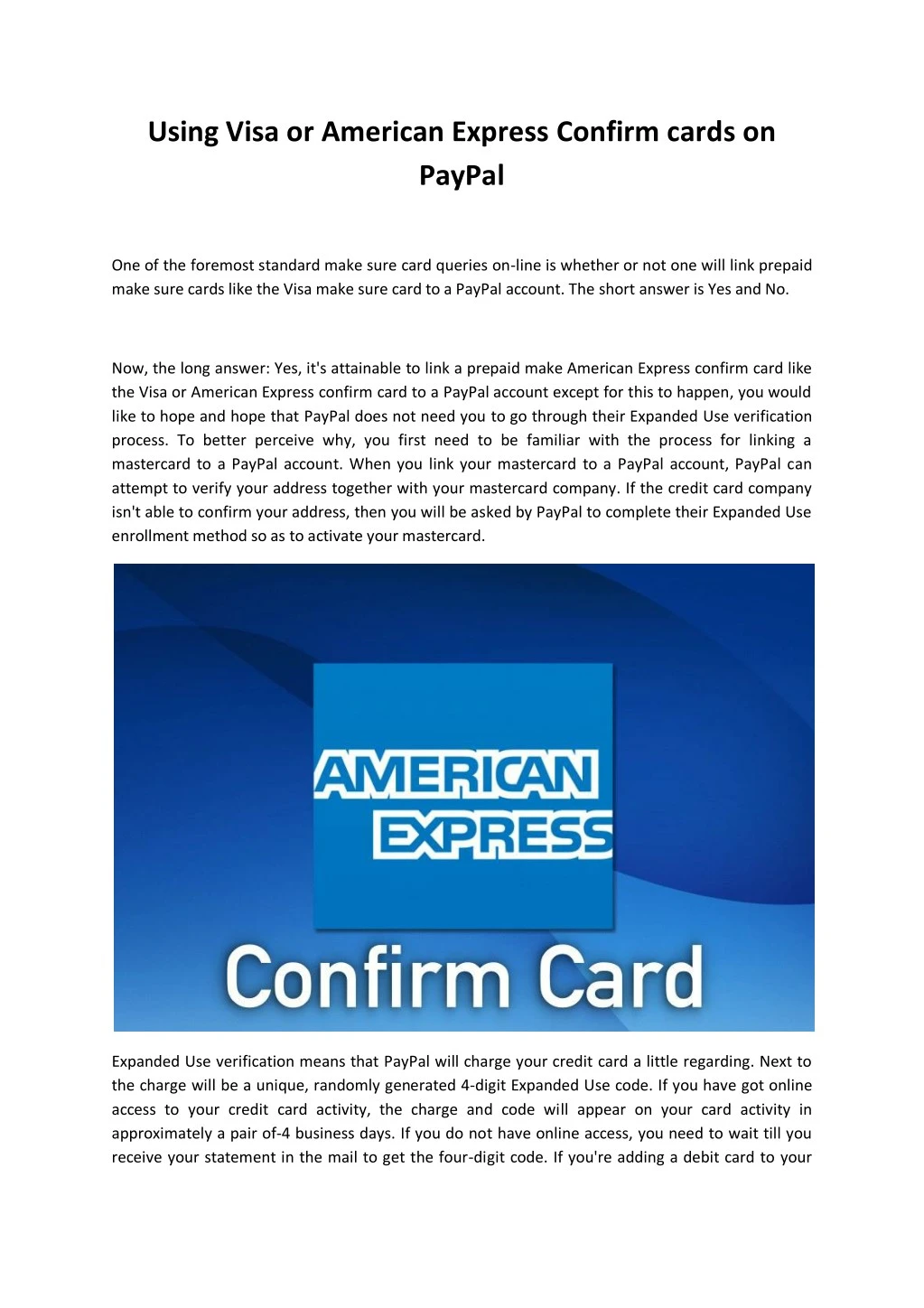using visa or american express confirm cards