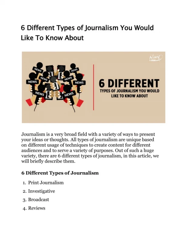 6 Different Types Of Journalism You Would Like To Know About