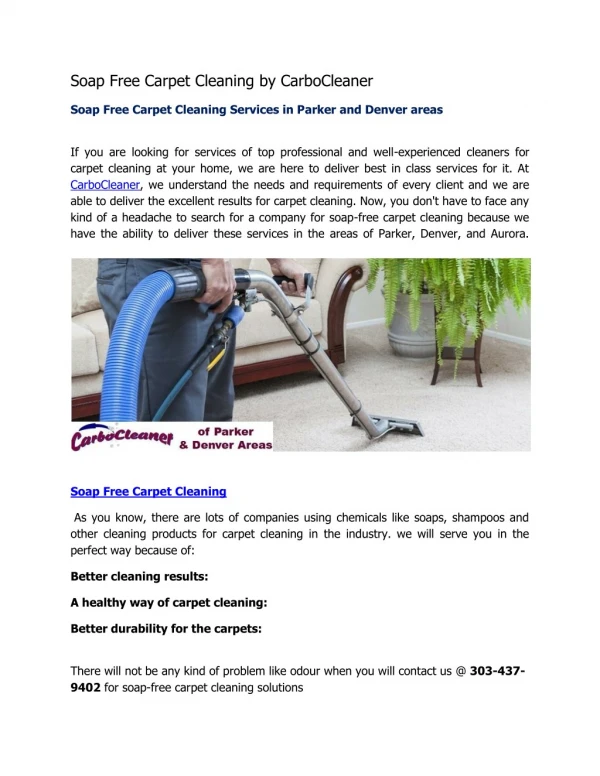 Soap Free Carpet Cleaning