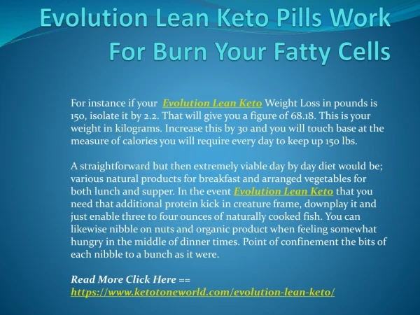 Evolution Lean Keto Pills Work For Burn Your Fatty Cells