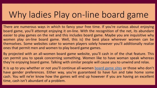 Why ladies Play on-line board game