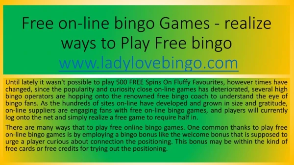 Free on-line bingo Games - realize ways to Play Free bingo