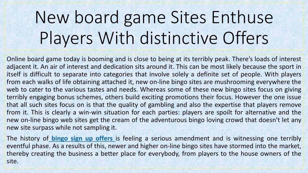 new board game sites enthuse players with distinctive offers