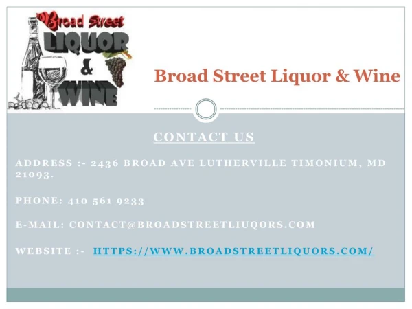 Liquors Store | Broad Street Liquors | Lutherville MD