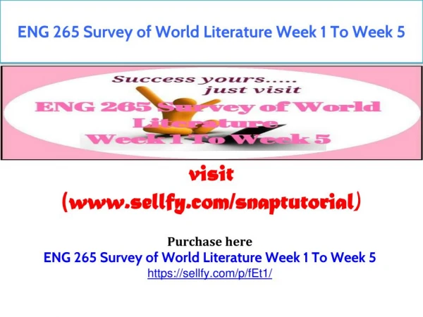 ENG 265 Survey of World Literature Week 1 To Week 5