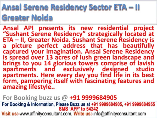 Ansal Serene Residency Sector ETA – II @ 09999684955