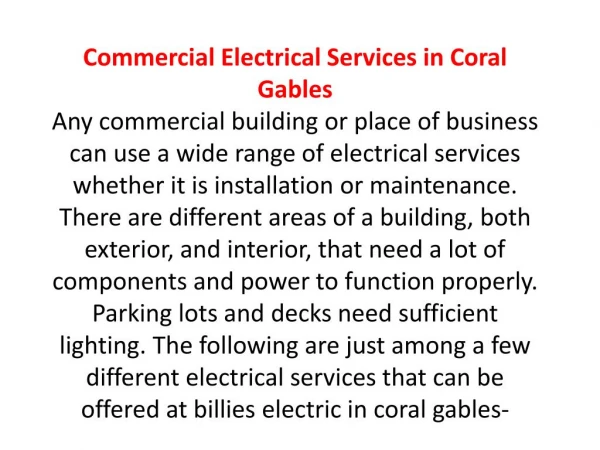 Billies Electric Coral Gables FL | Call Now 3053-900-547