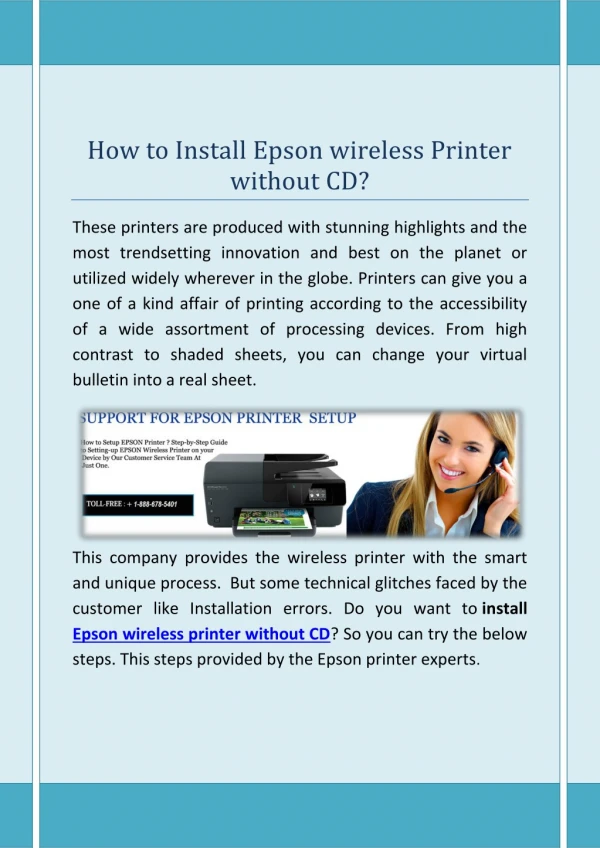 How to Install Epson wireless Printer without CD? Call 1-888-257-5888