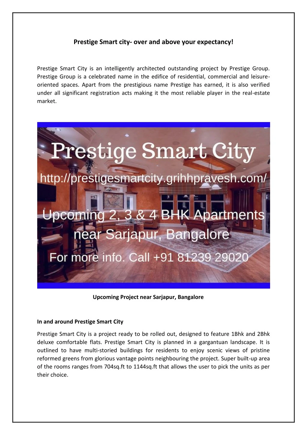 prestige smart city over and above your expectancy