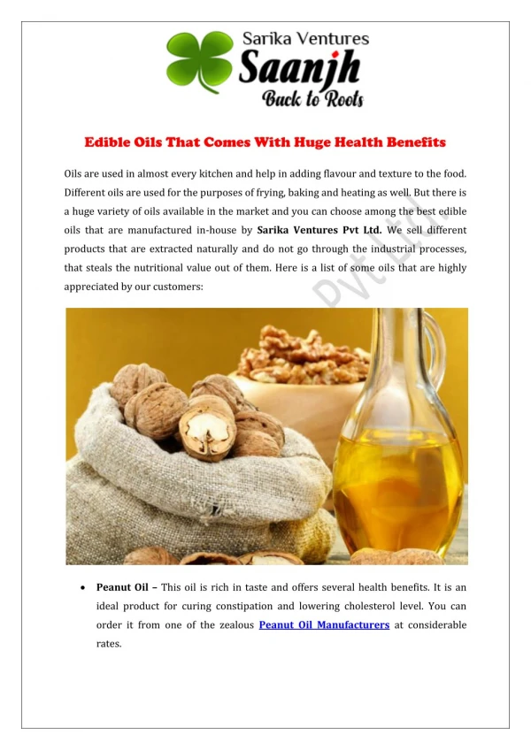 Edible Oils That Comes With Huge Health Benefits