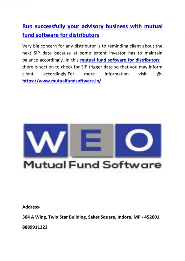 Run successfully your advisory business with mutual fund software for distributors