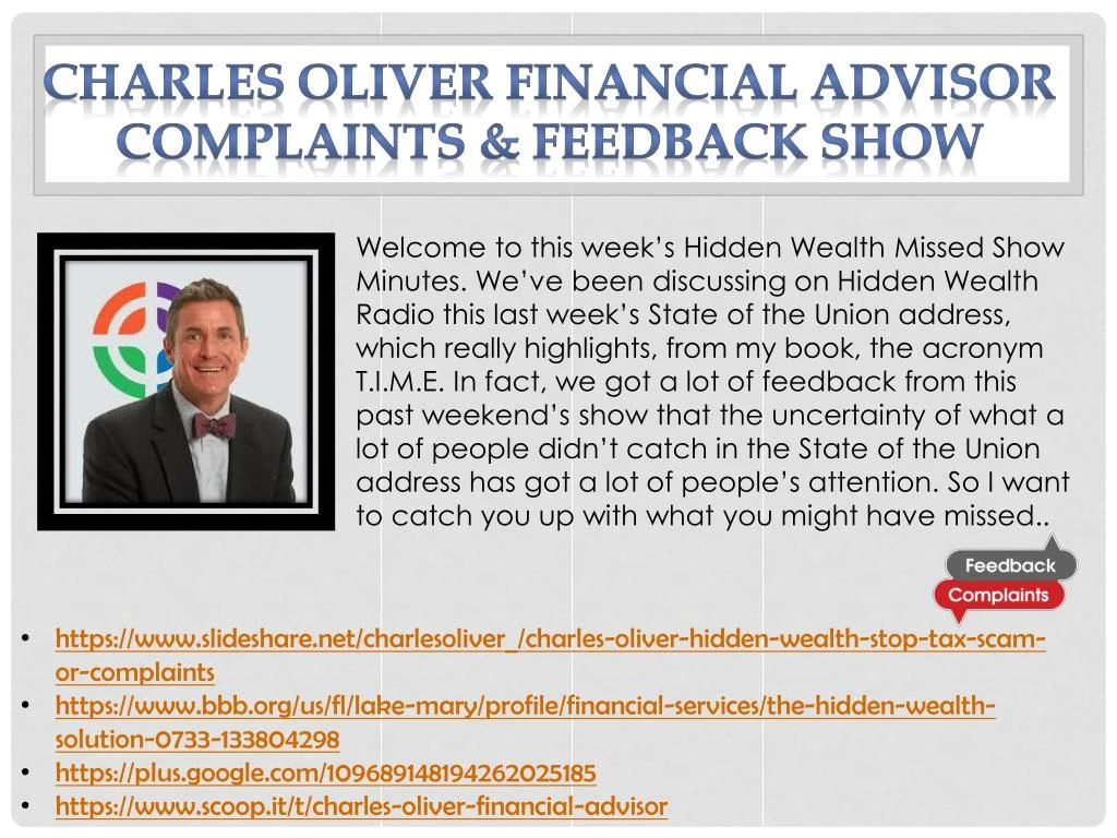 charles oliver financial advisor complaints feedback show