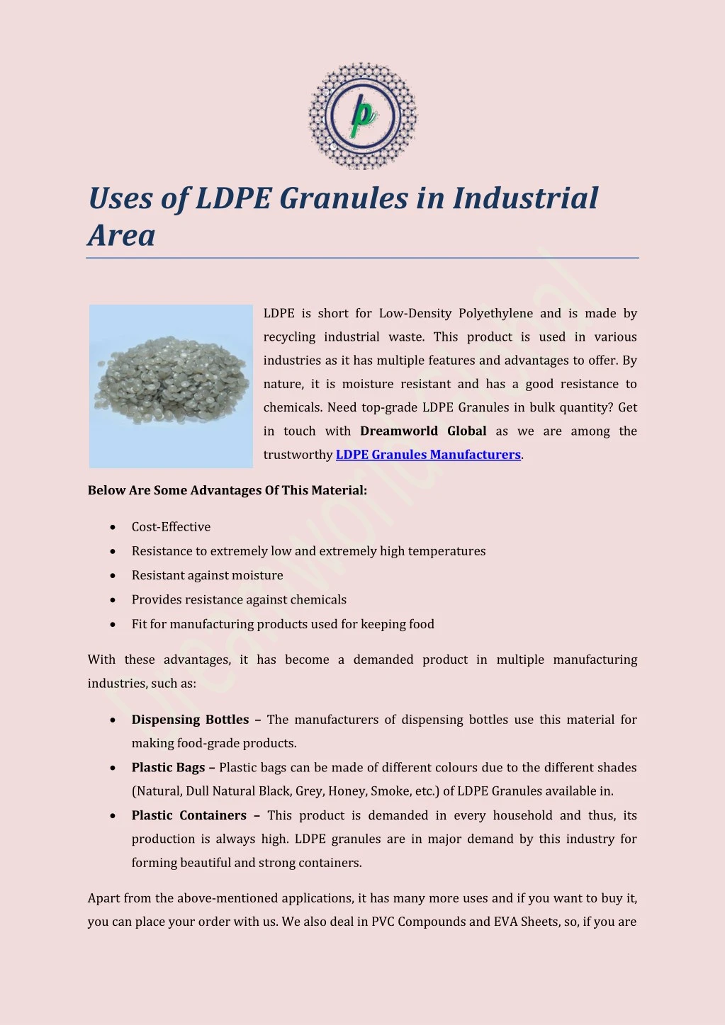 uses of ldpe granules in industrial area