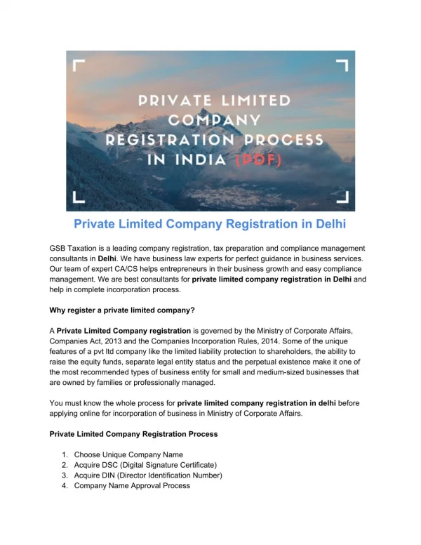 pvt ltd company registration, document, procedure