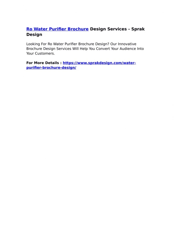 Ro Water Purifier Brochure Design Services - Sprak Design
