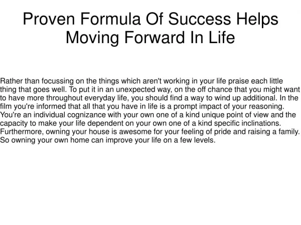 Proven Formula Of Success Helps Moving Forward In Life