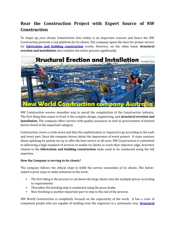 Fabrication and Building Construction Australia