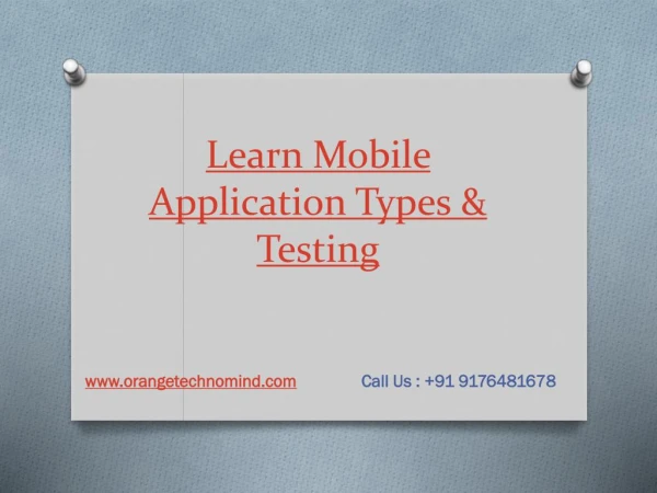 Learn Mobile Application Types & Testing