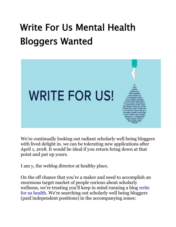 Write For Us Mental Health Bloggers Wanted