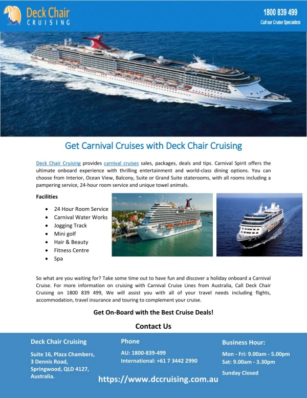 Get Carnival Cruises with Deck Chair Cruising