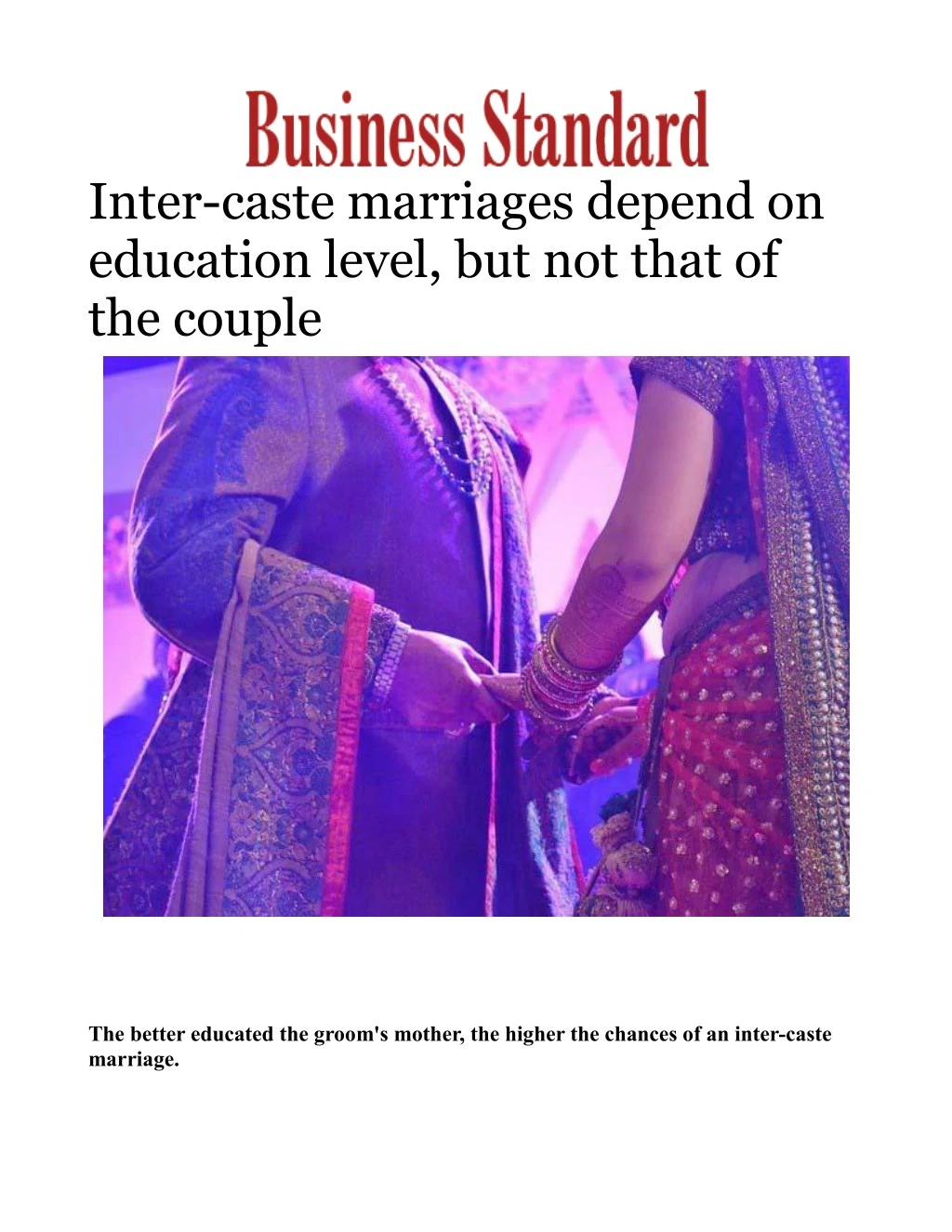 inter caste marriages depend on education level