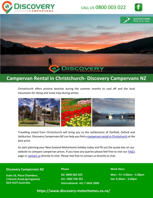 Campervan Rental in Christchurch- Discovery Campervans NZ