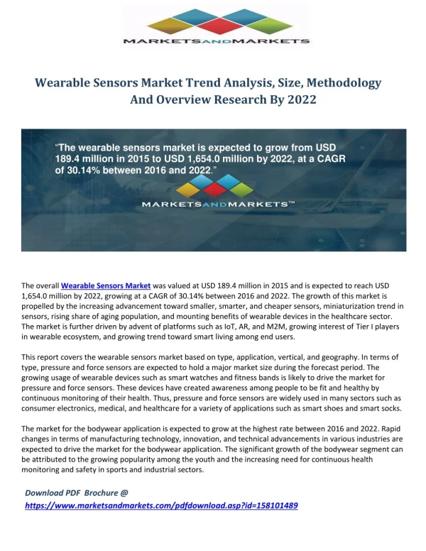 Wearable Sensors Market Trend Analysis, Size, Methodology And Overview Research By 2022
