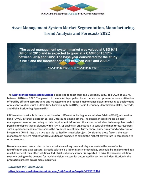 Asset Management System Market Growth, Segmentation, Manufacturing, Trend Analysis and Forecasts 2022