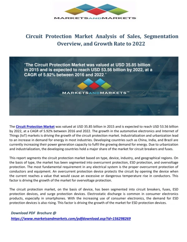 Circuit Protection Market Analysis of Sales, Overview, Segmentation and Growth Rate to 2022