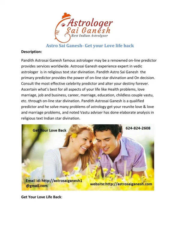 Astro Sai Ganesh- Get your Love life back Consultant in Toronto