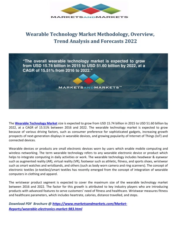 Wearable Technology Market Methodology, Overview, Segmentation, Trend Analysis and Forecasts 2018-2022