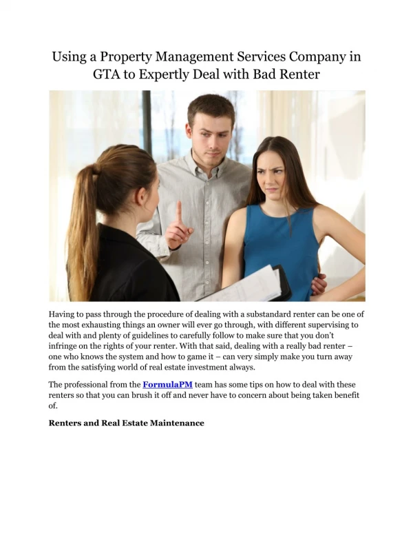 Using a Property Management Services Company in GTA to Expertly Deal with Bad Renter