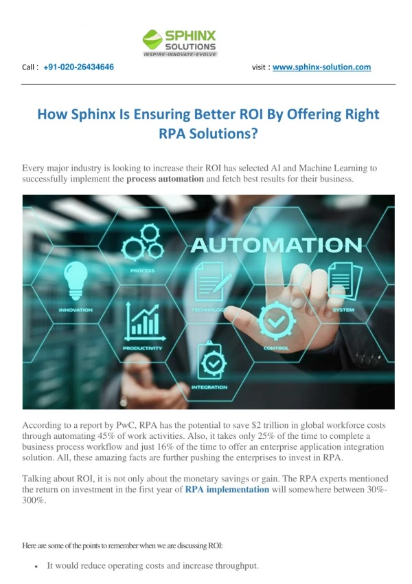 How Sphinx Is Ensuring Better ROI By Offering Right RPA Solutions