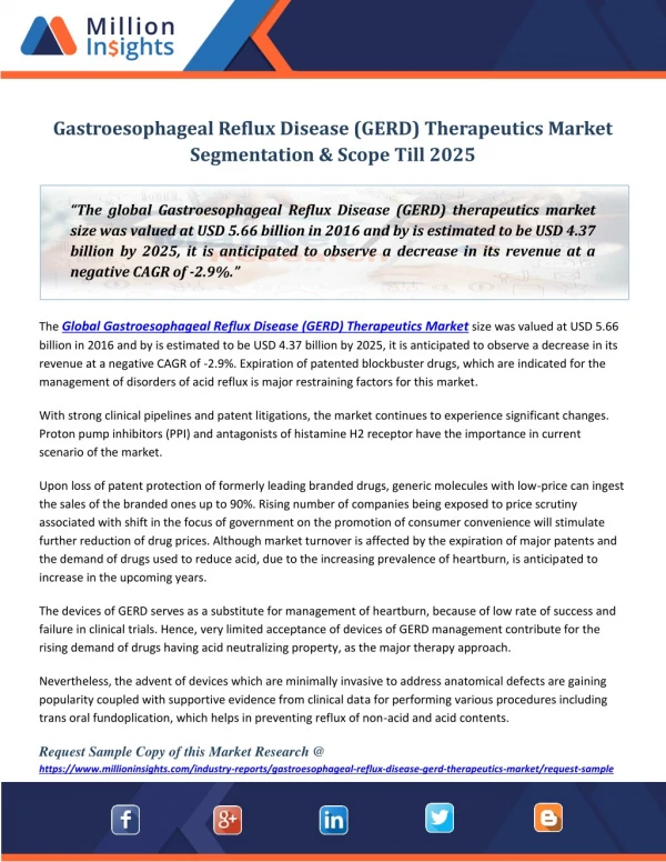 Gastroesophageal Reflux Disease (GERD) Therapeutics Market Segmentation & Scope Till 2025