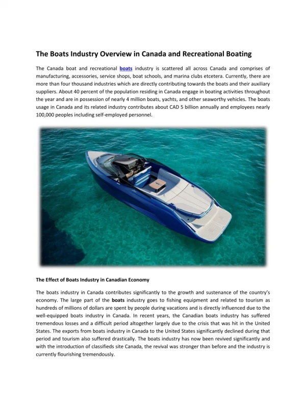 The Boats Industry Overview in Canada and Recreational Boating