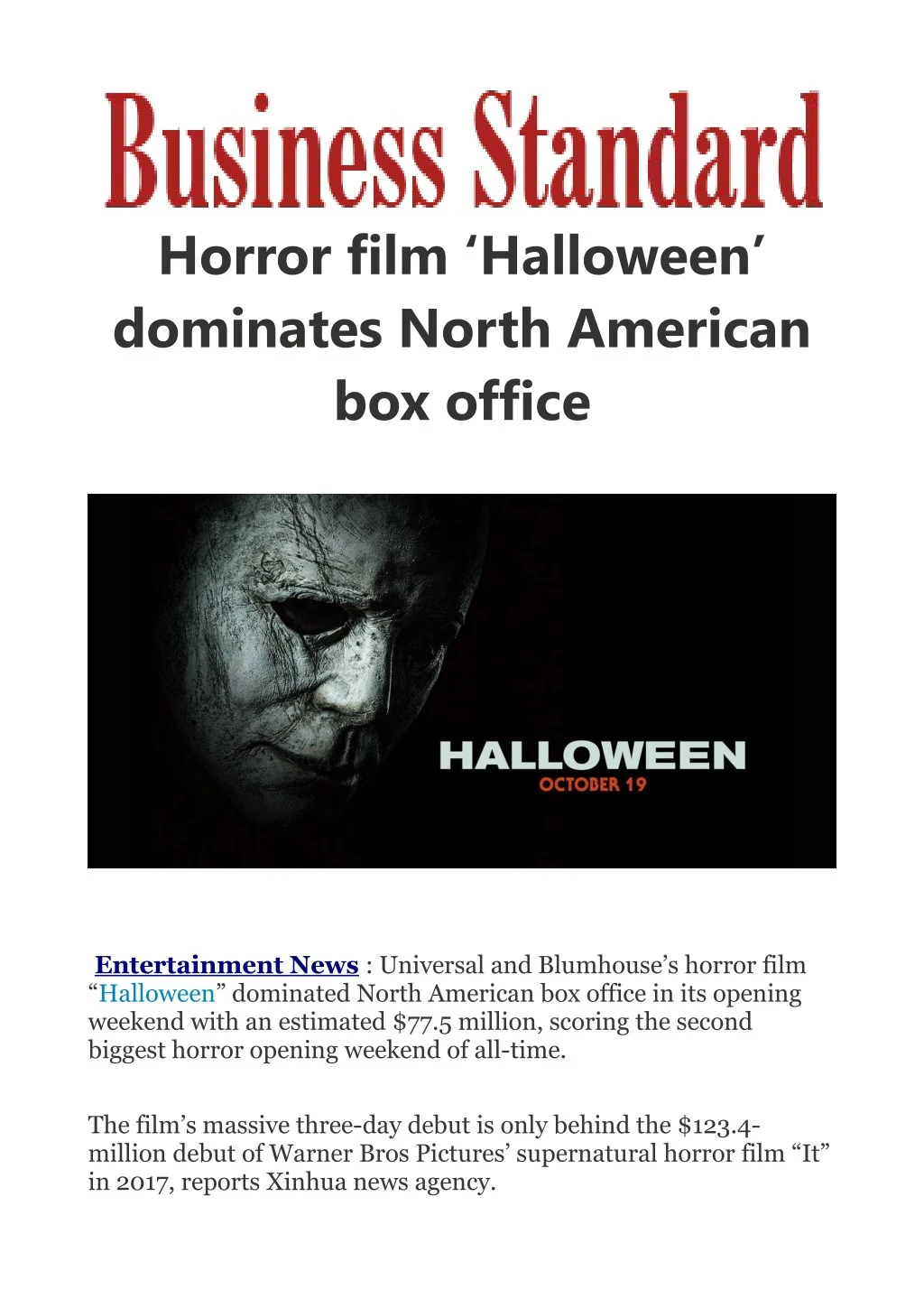 horror film halloween dominates north american