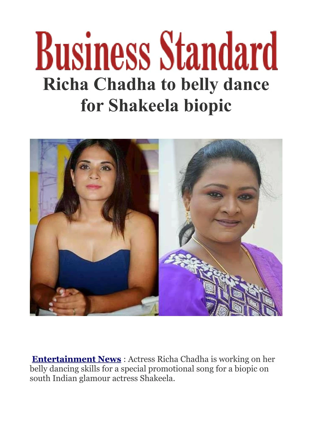 richa chadha to belly dance for shakeela biopic