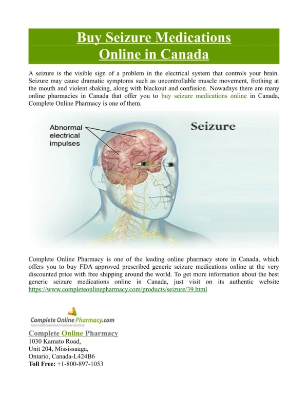 Buy Seizure Medications Online in Canada