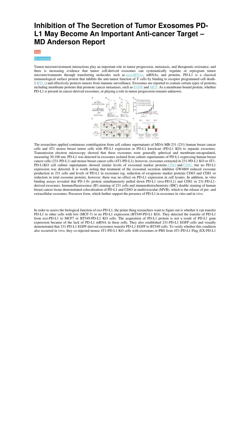 inhibition of the secretion of tumor exosomes