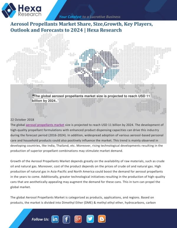 Aerosol Propellants Market Challenges, Key Players, Industry Segments, Development, Opportunities, Forecast Report 2024