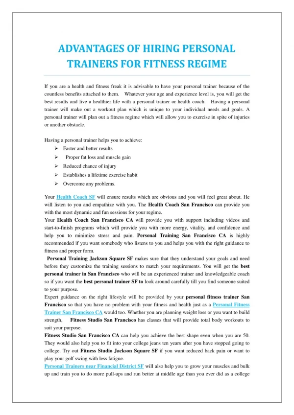Advantages of hiring personal trainers for fitness regime