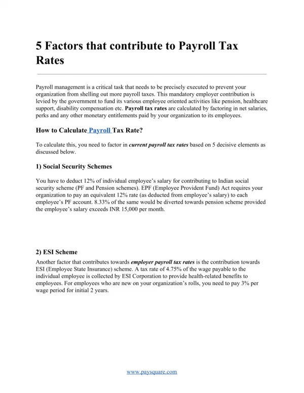 5 Factors that contribute to Payroll Tax Rates