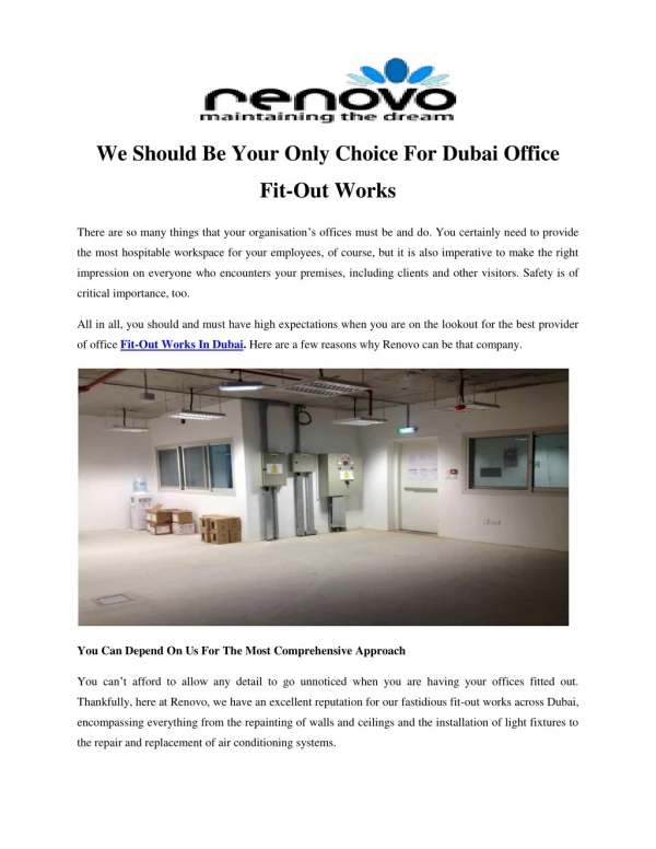 We Should Be Your Only Choice For Dubai Office Fit-Out Works