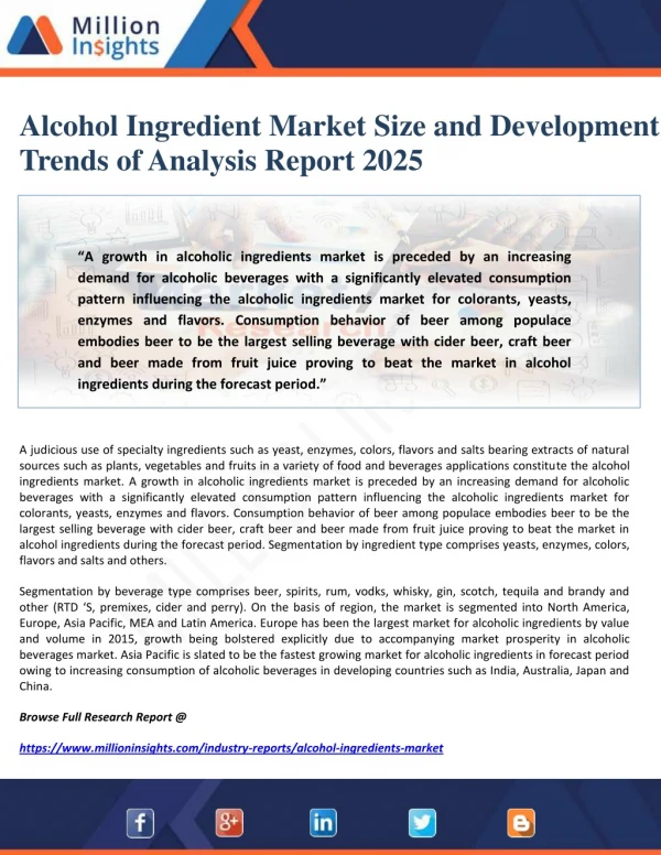 Alcohol Ingredient Market Size and Development Trends of Analysis Report 2025
