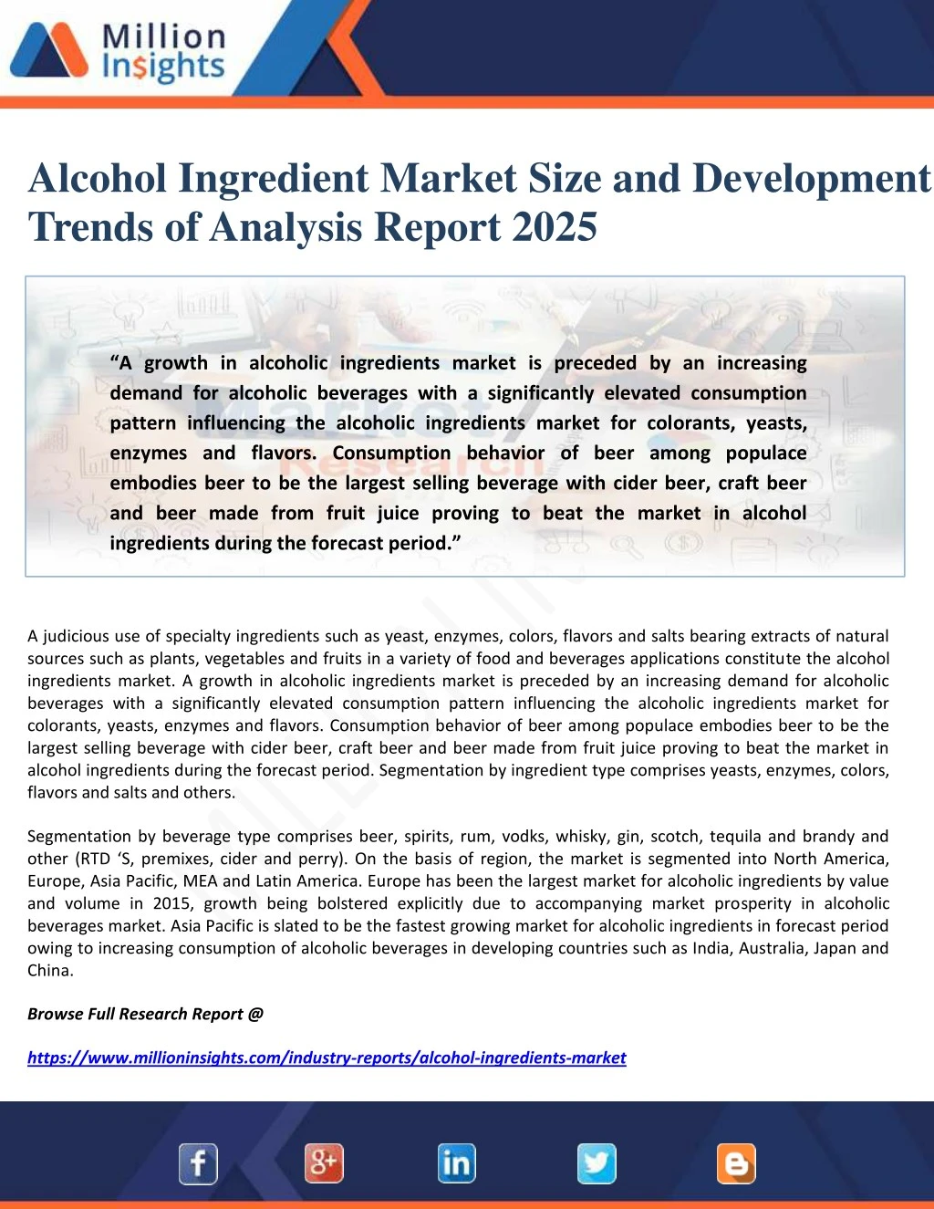 alcohol ingredient market size and development